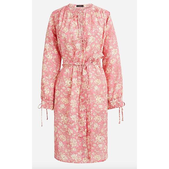 J. Crew Tie-waist Tunic Beach‎ Dress Tossed Floral Print Pink Size XS - Picture 1 of 15